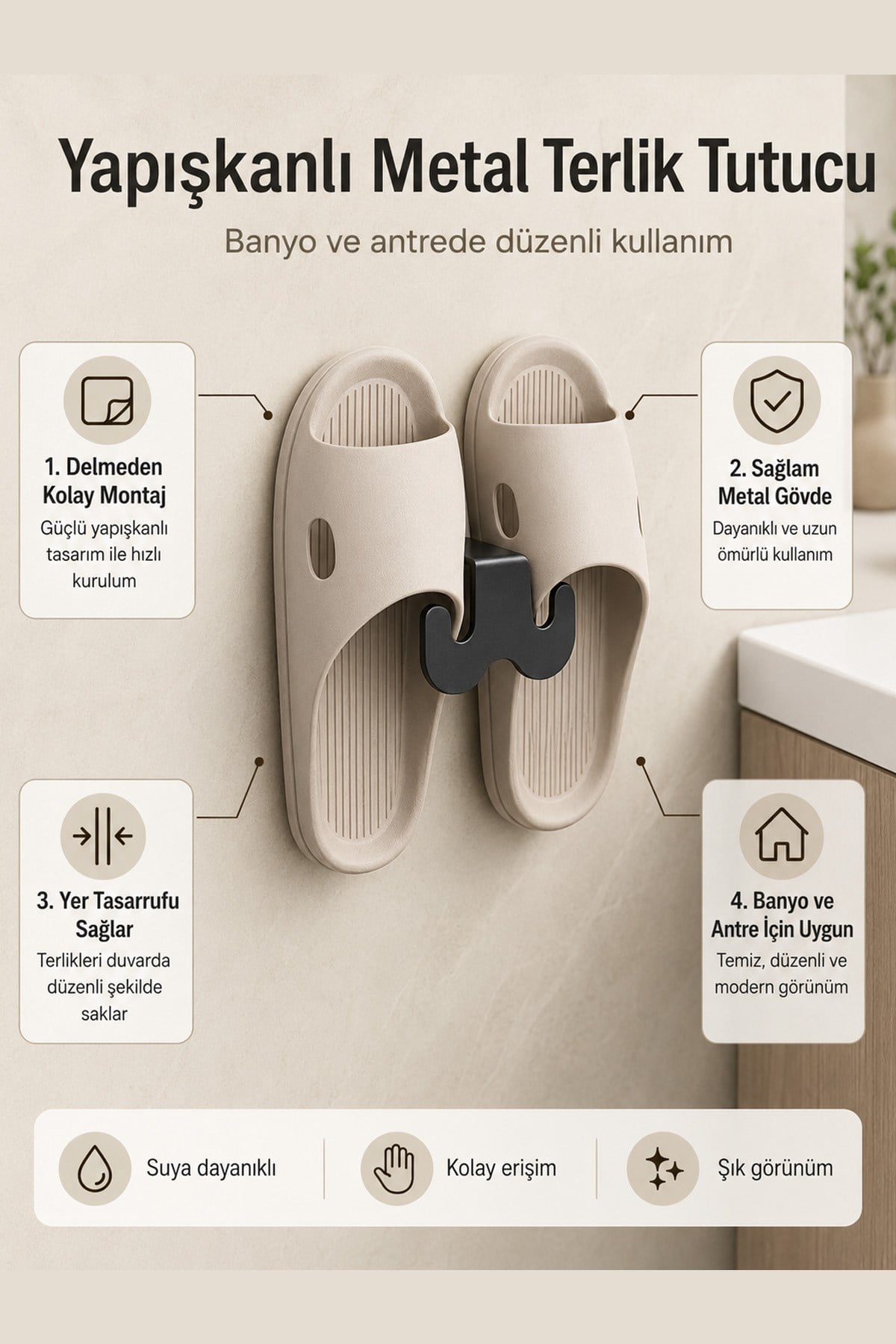 3M Yapışkanlı Terlik Askısı Banyo Kapı Ayakkabı Tutucu Kurutma Rafı