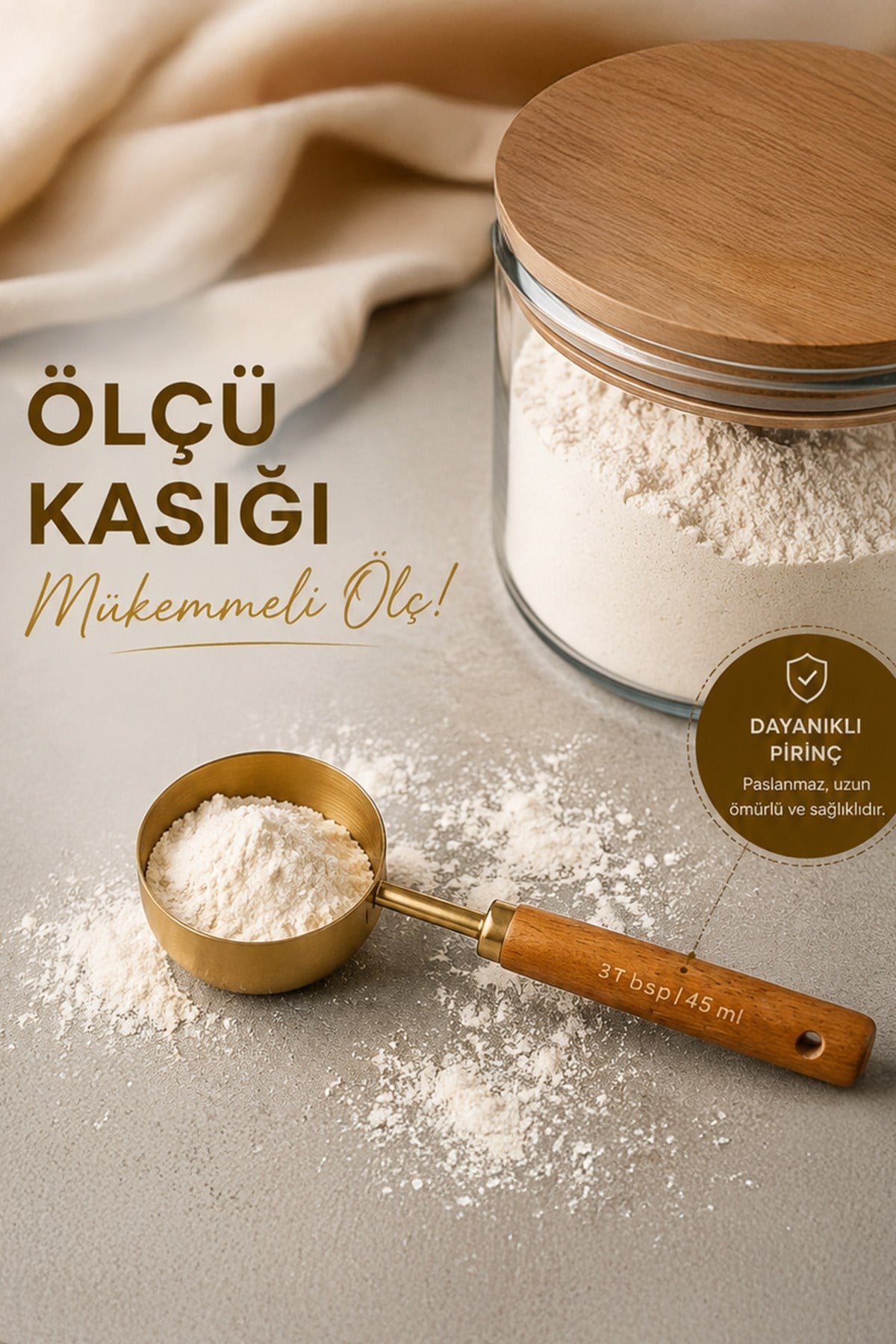 45 ml Ahşap Saplı Gold Kahve Ölçü Kaşığı Paslanmaz Çelik Kahve Çay Mama Ölçme Kaşığı 