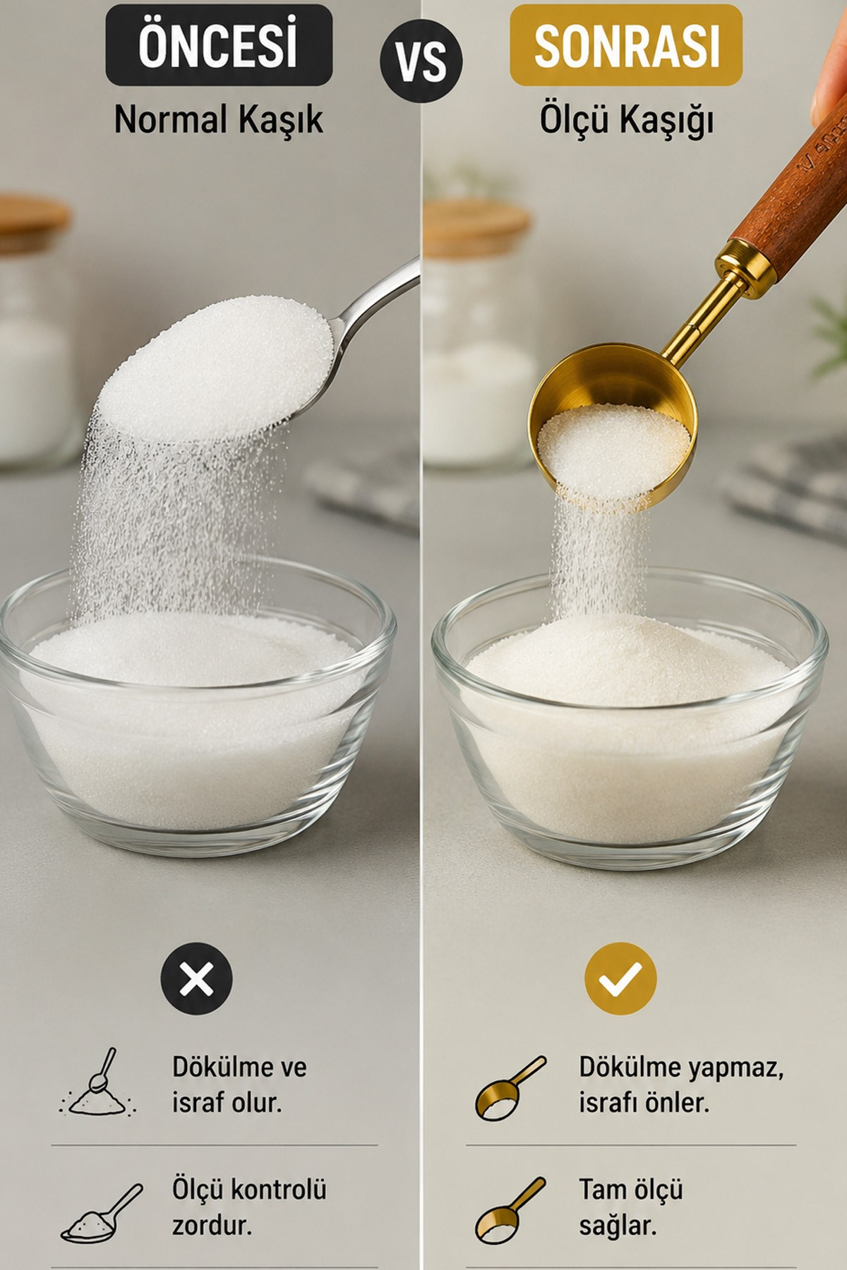 45 ml Ahşap Saplı Gold Kahve Ölçü Kaşığı Paslanmaz Çelik Kahve Çay Mama Ölçme Kaşığı 