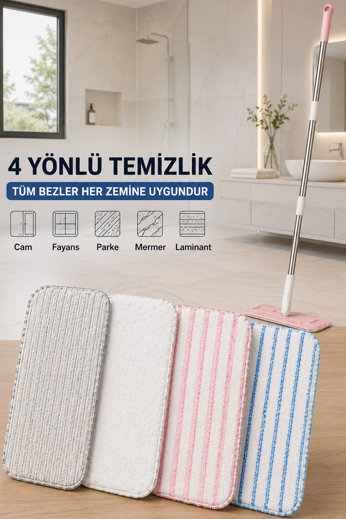 4'lü Mop Yedek Bezi Vipset Pro Junior Uyumlu Yedek Temizlik Bezi vp-611