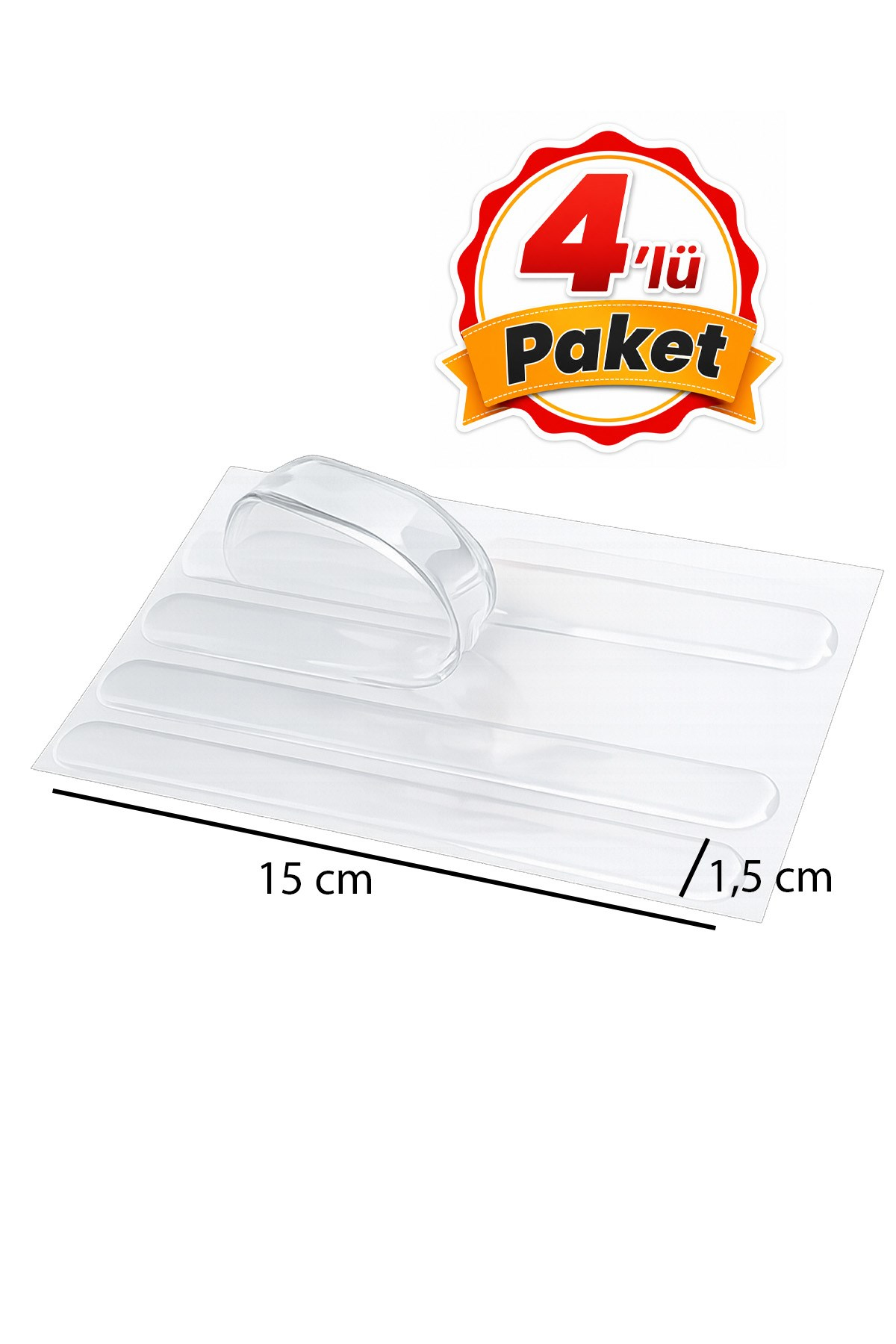 4'lü Şeffaf Yapışkanlı Oto Darbe Masa Kenarı Köşe Koruyucu Bant 15x1,5 cm