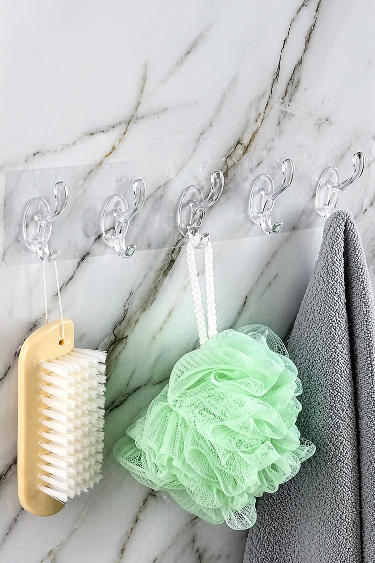 5 Kancalı Şeffaf Yapışkanlı Organizer Askı Mutfak Banyo Duvar Düzenleyici 35 cm