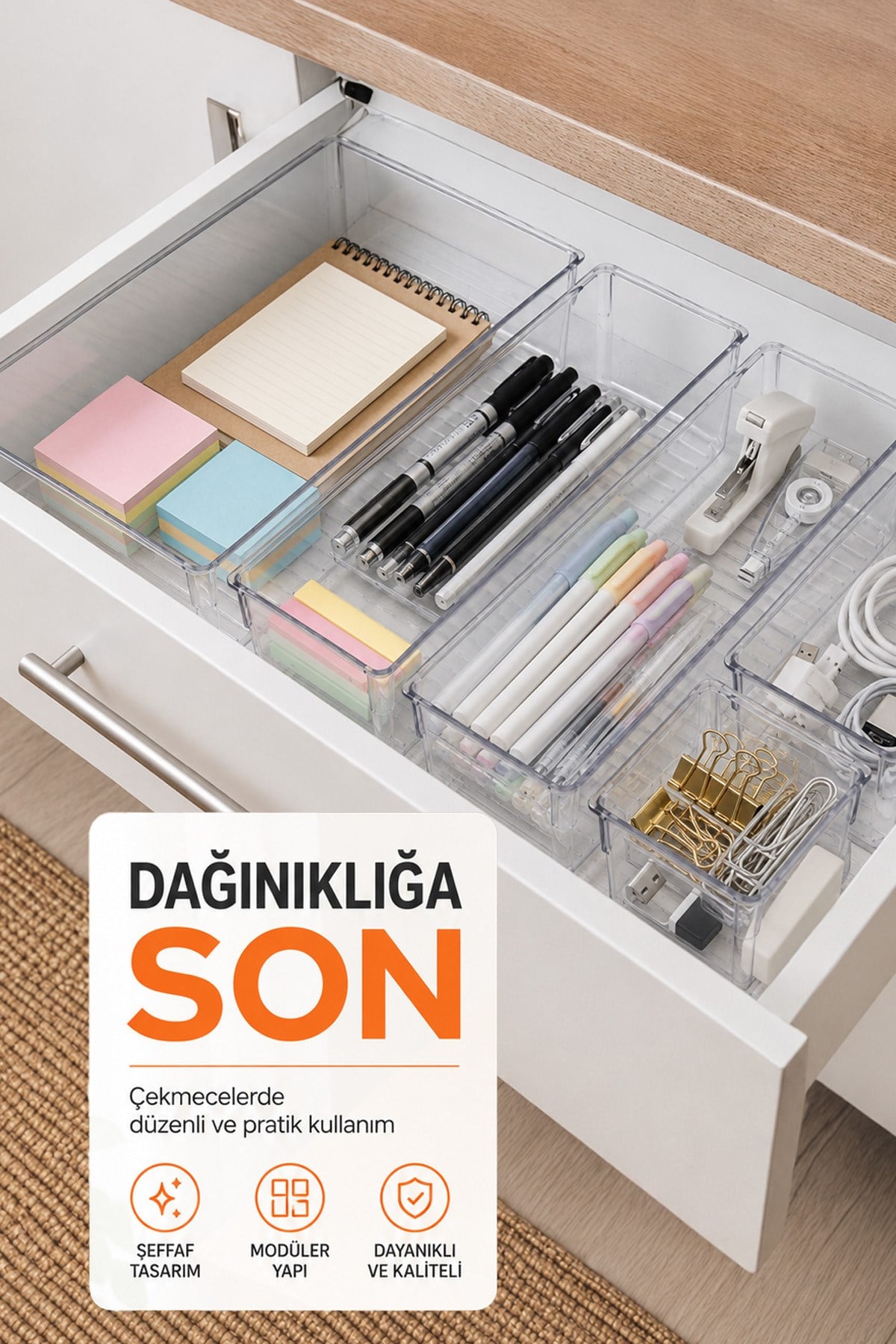 5'li Şeffaf Çekmece Organizer Seti Makyaj Takı Kozmetik Ofis Mutfak Banyo Düzenleyici Kutu