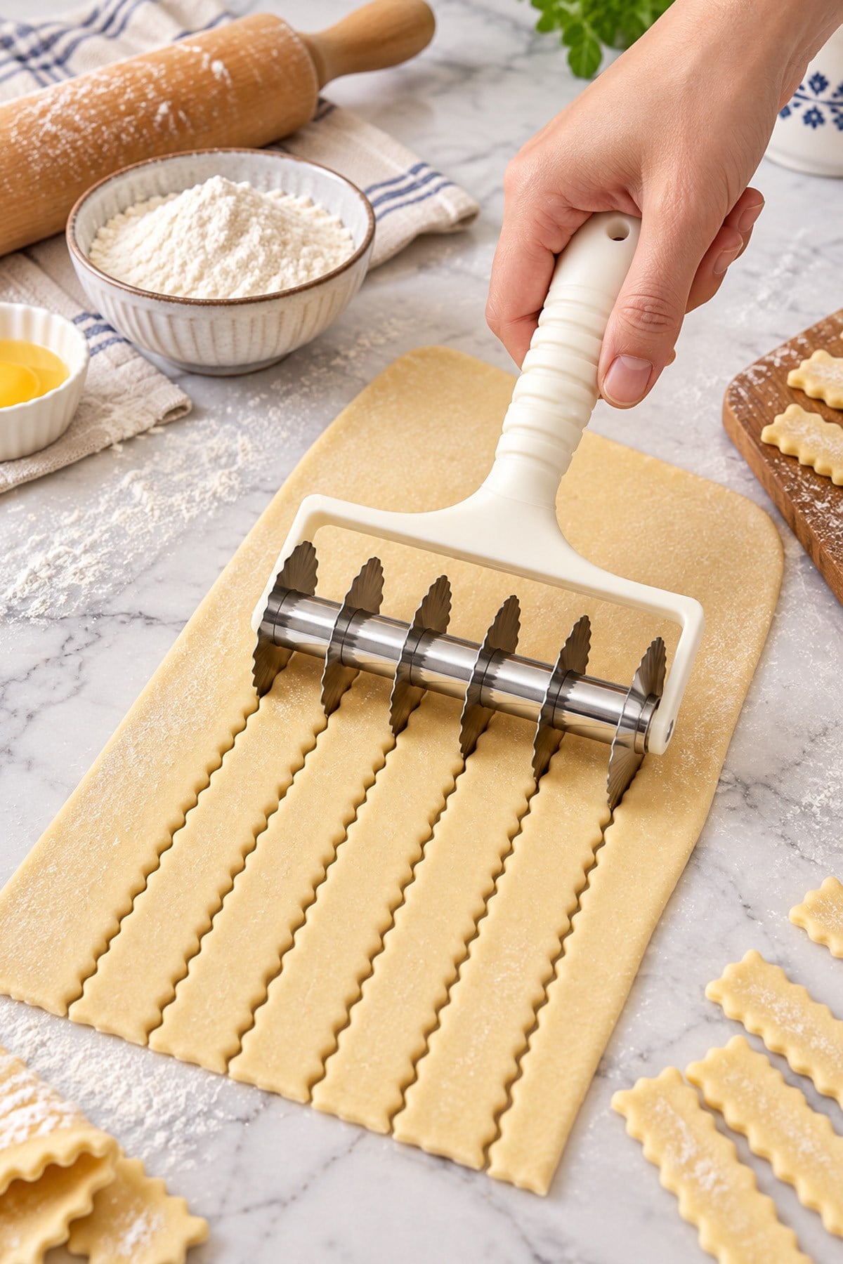 6 Bıçaklı Hamur Kesme Rulosu Pizza Dilimleyici Çoklu Hamur Şerit Kesici Mutfak Aparatı