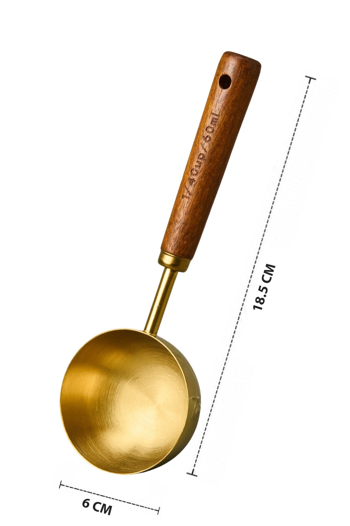 60 ml Ahşap Saplı Gold Kahve Ölçü Kaşığı Paslanmaz Çelik Kahve Çay Mama Ölçme Kaşığı 