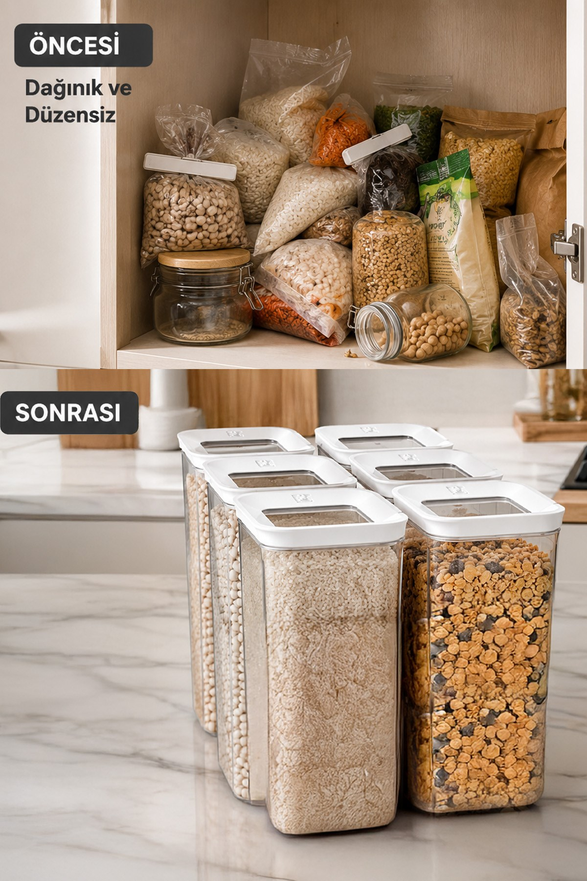 6'lı 1700 ML Saklama Kabı Seti Kapaklı Şeffaf Gıda Erzak Saklama Kutusu