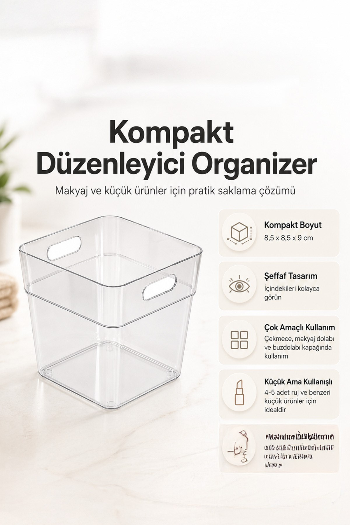 6'lı Buzdolabı Kapak İçi Organizer Kutu Dolap İçi Düzenleyici Mutfak Saklama Seti 9 cm