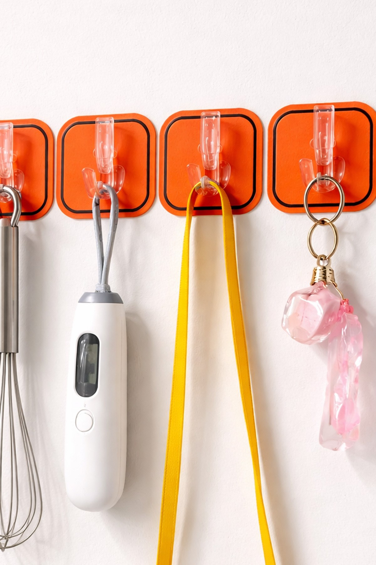 6'lı Turuncu Yapışkanlı Duvar Askısı Bornoz Havlu Mutfak Banyo Organizer 35 cm