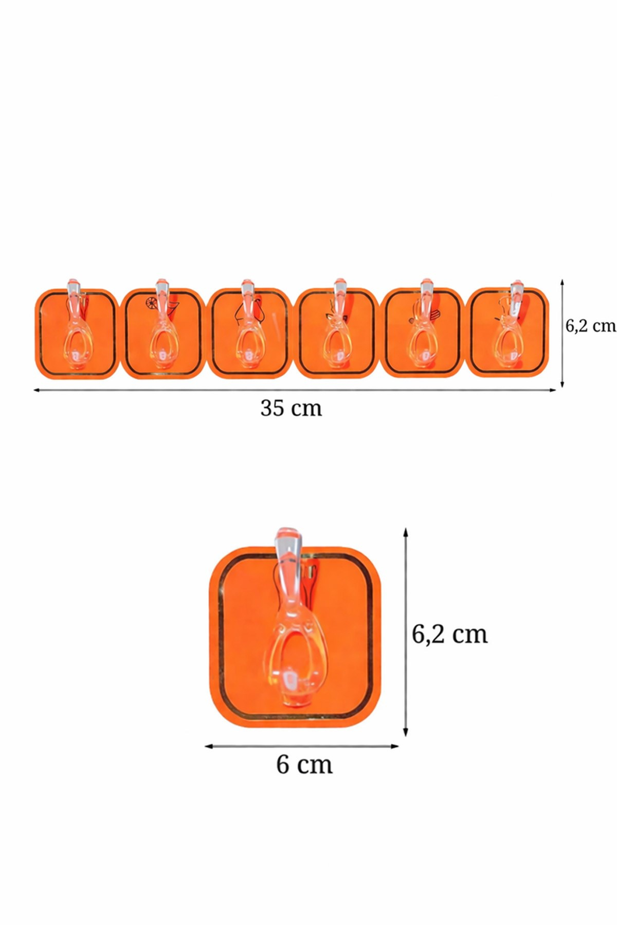 6'lı Turuncu Yapışkanlı Organizer Askı Mutfak Banyo Duvar Askılık Düzenleyici 35 cm