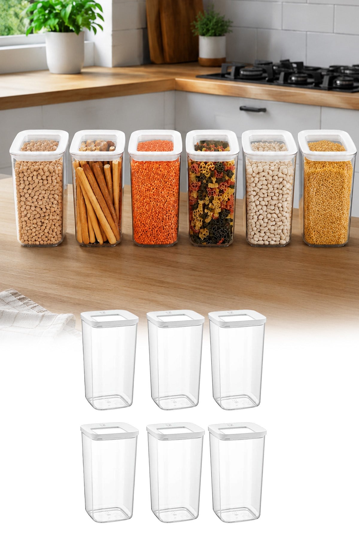 6'lı Vakumlu Kare Saklama Kabı Seti 1200 ML Şeffaf Kapaklı Gıda Saklama Kabı vp-184