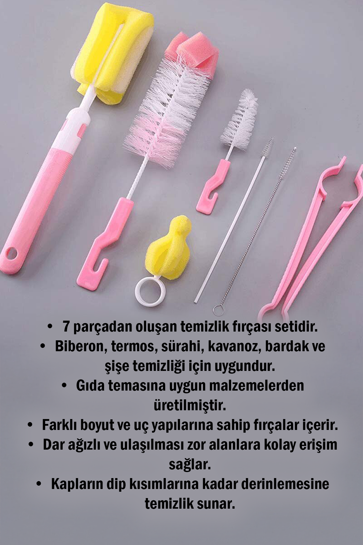 7 Parça Biberon Kavanoz Termos Suluk Sürahi Bardak Şişe İçi Temizleme Fırçası Aparatı Seti