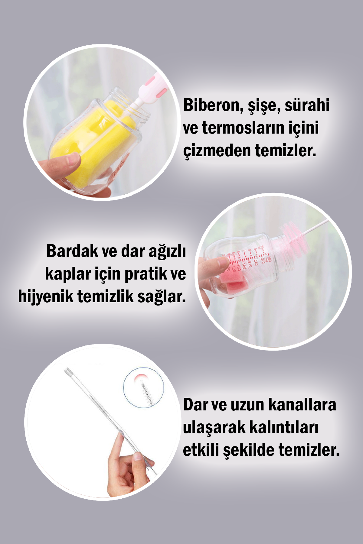 7 Parça Biberon Kavanoz Termos Suluk Sürahi Bardak Şişe İçi Temizleme Fırçası Aparatı Seti