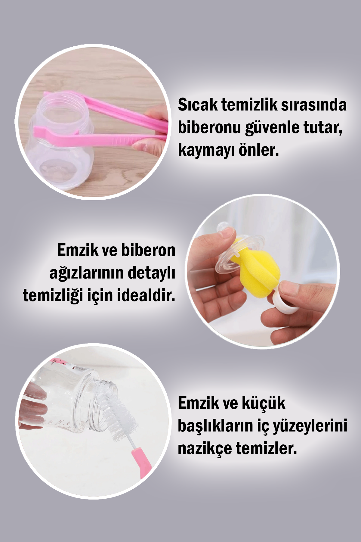 7 Parça Biberon Kavanoz Termos Suluk Sürahi Bardak Şişe İçi Temizleme Fırçası Aparatı Seti