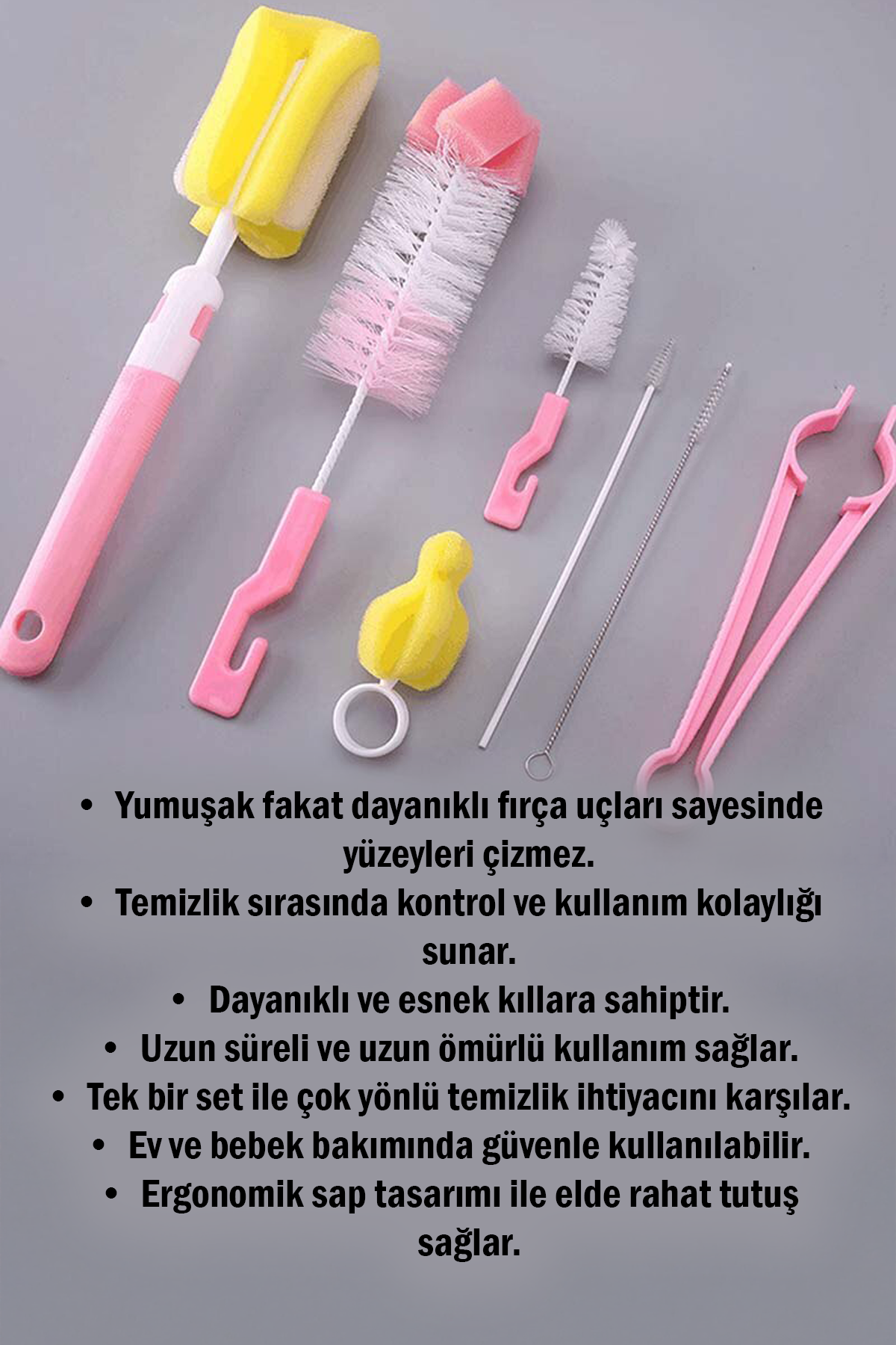 7 Parça Biberon Kavanoz Termos Suluk Sürahi Bardak Şişe İçi Temizleme Fırçası Aparatı Seti