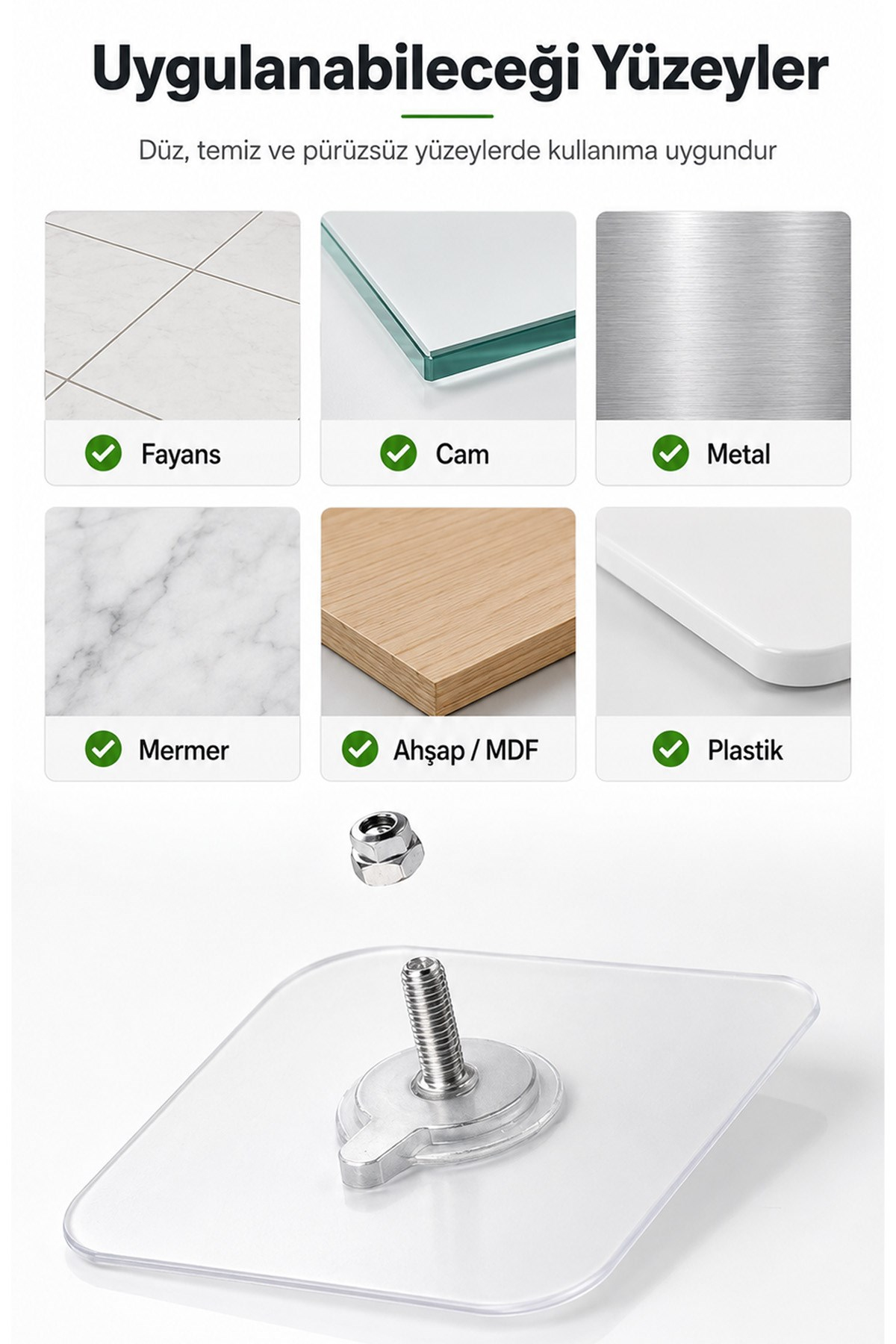 8 Adet Yapışkanlı Duvar Askısı Şeffaf Vidalı Kanca Güçlü Sabitleyici Banyo Mutfak Askı