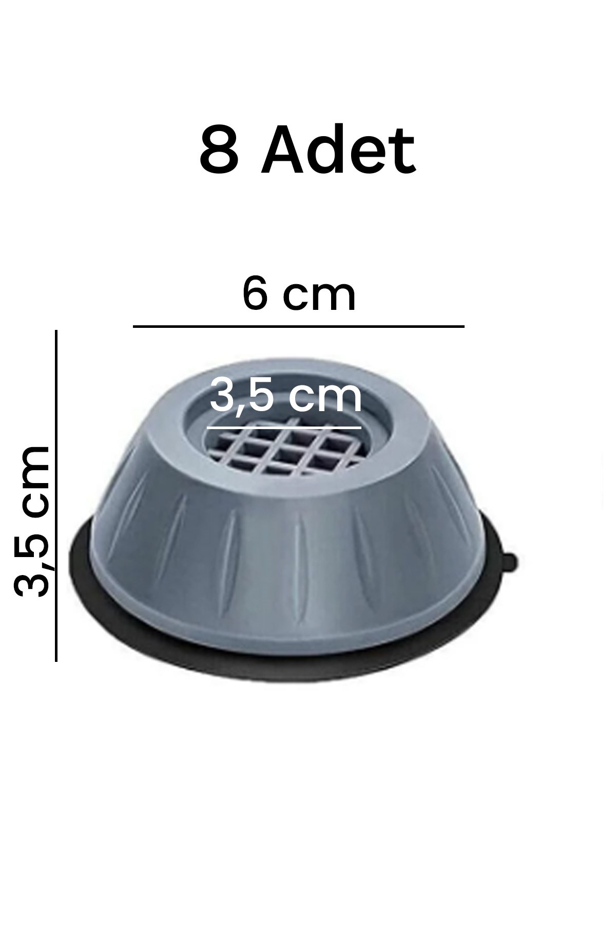 8'li Gri Çamaşır Makinesi Titreşim Önleyici Vantuzlu Kaydırmaz Ayak Stoper Seti 4x6 cm