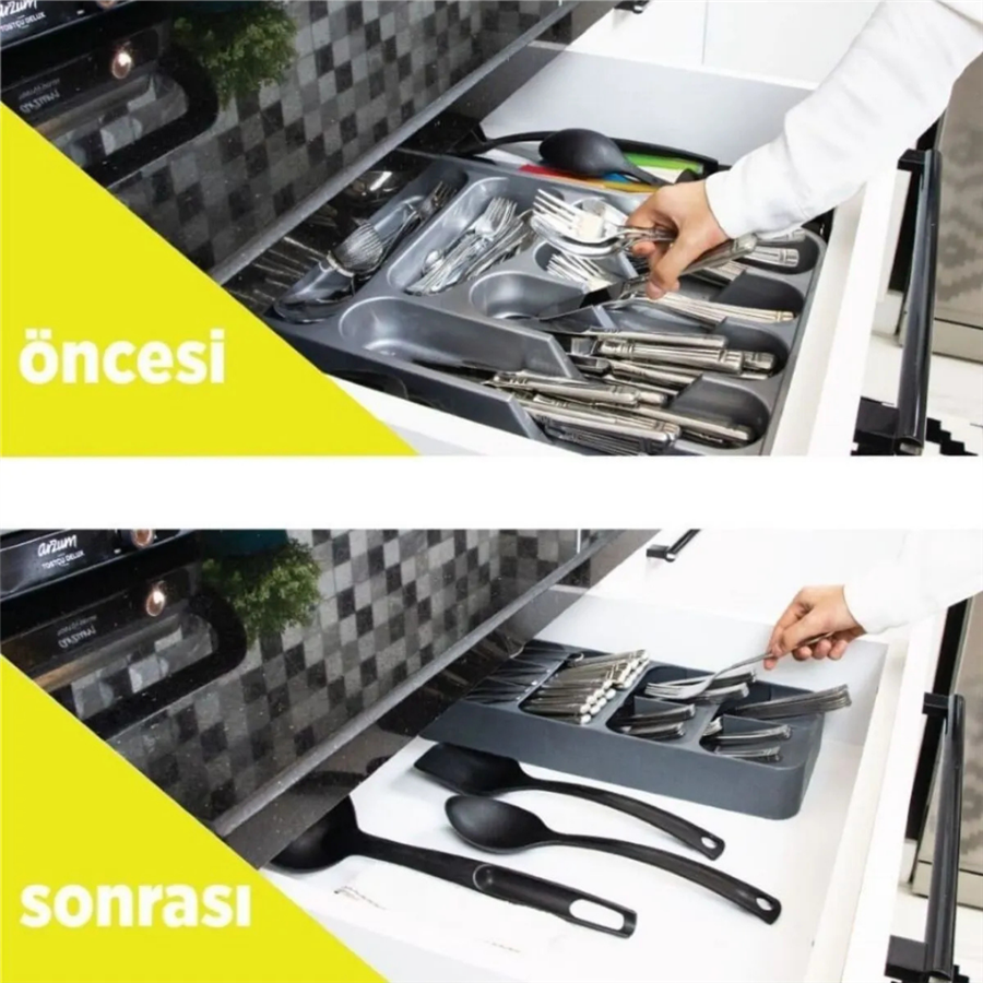 9 Bölmeli Çekmece Kaşıklık Geniş Çok Amaçlı Çekmece Düzenleyici Çatal Kaşık Bıçak Organizer