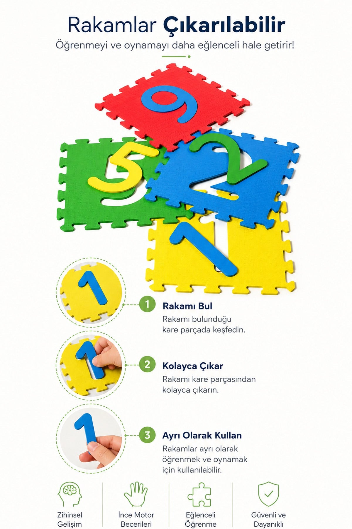 9 Parça Büyük Boy EVA Sayılı Puzzle Oyun Matı Rakamlı Çocuk Yer Matı Renkli Zemin Karosu