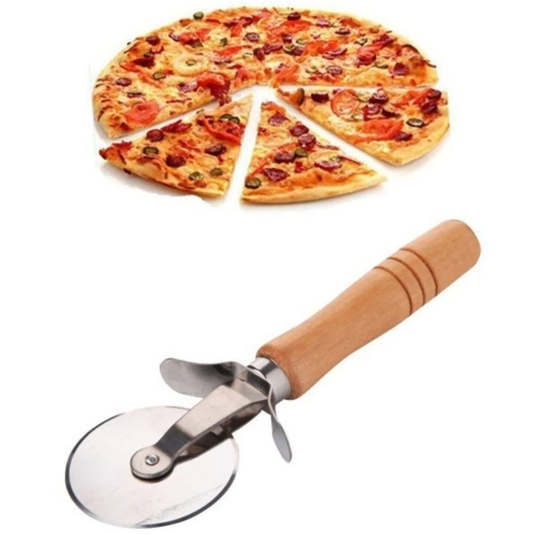 Ahşap Saplı Pizza Kesici Paslanmaz Çelik Yuvarlak Bıçaklı Dilimleme Aparatı Ergonomik Ahşap Tutma Kolu ile Pratik Kullanım Sunan Dayanıklı ve Şık Pizza Bıçağı Mutfak İçin Kesme Aracı
