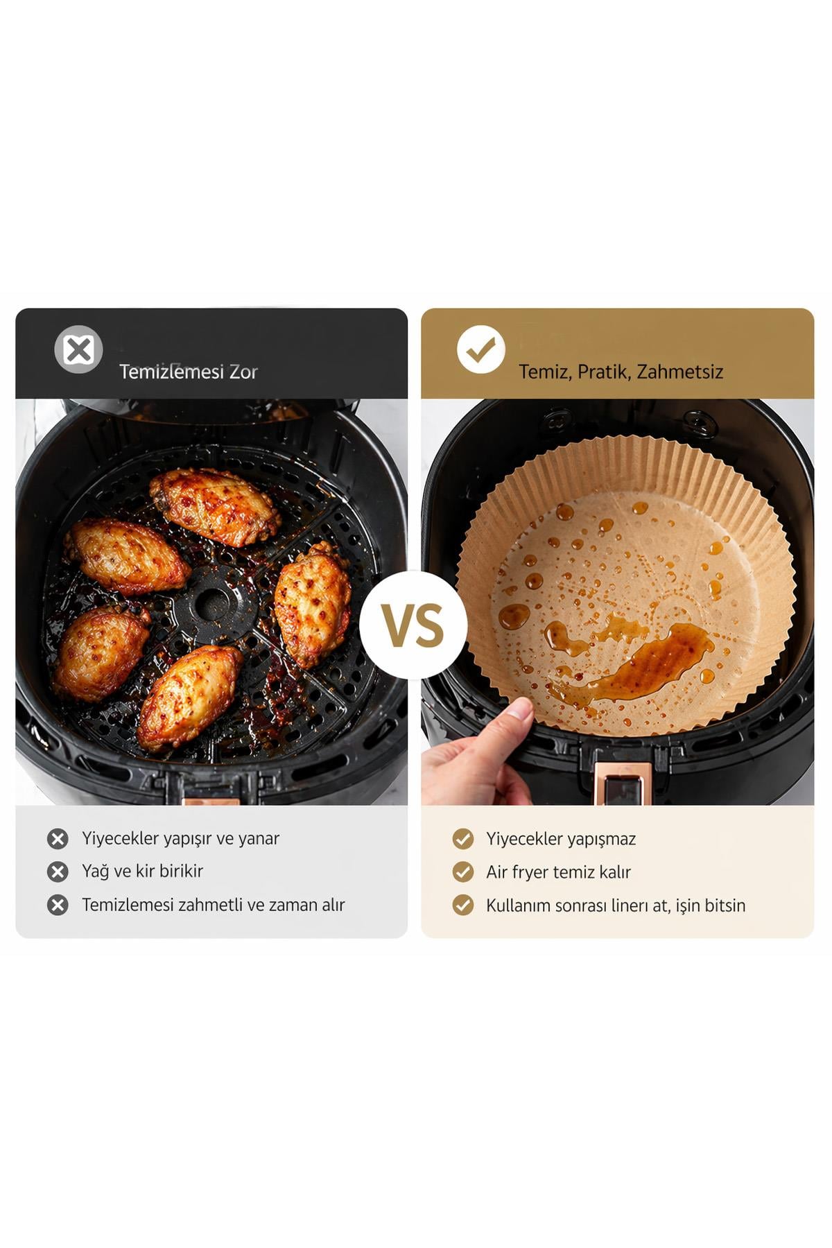 Airfryer Pişirme Kağıdı 50 Adet Yuvarlak Yağlı Kağıt Hava Fritözü Uyumlu Pratik Kullanım
