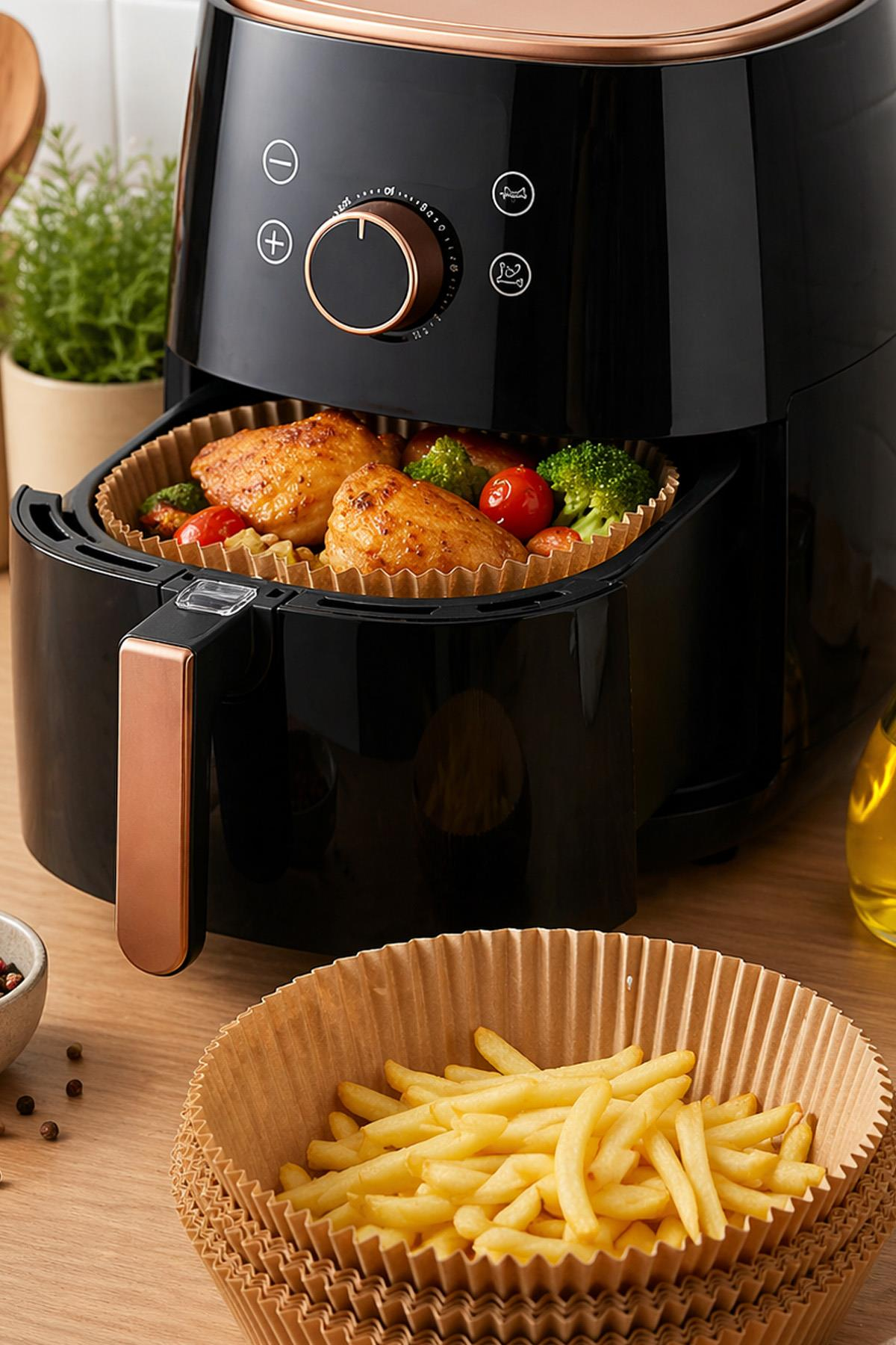 Airfryer Pişirme Kağıdı 50 Adet Yuvarlak Yağlı Kağıt Hava Fritözü Uyumlu Pratik Kullanım