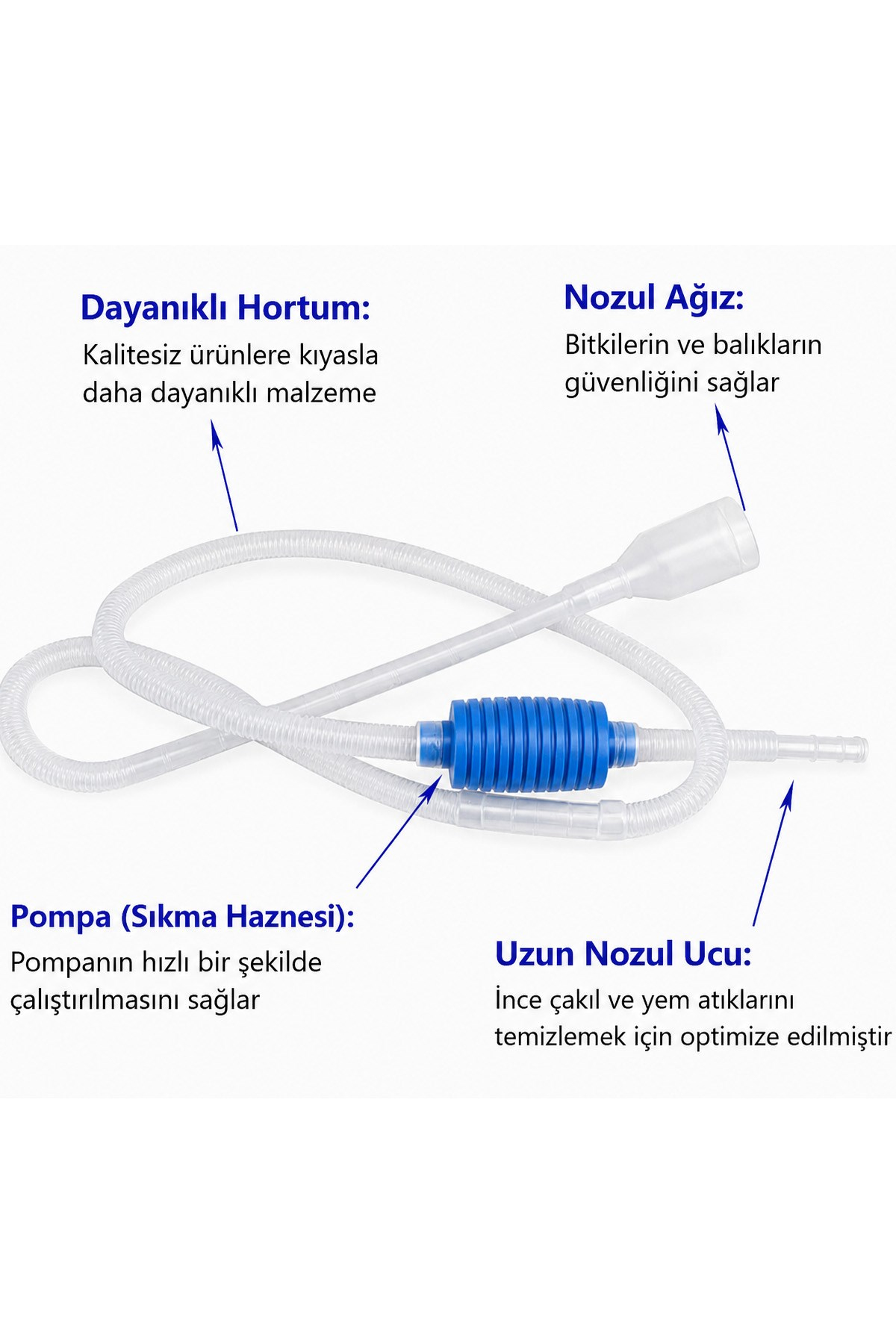 Akvaryum Dip Temizleme Pompası Manuel Sifon Hortumu Kum Temizleme Su Değişim Aparatı
