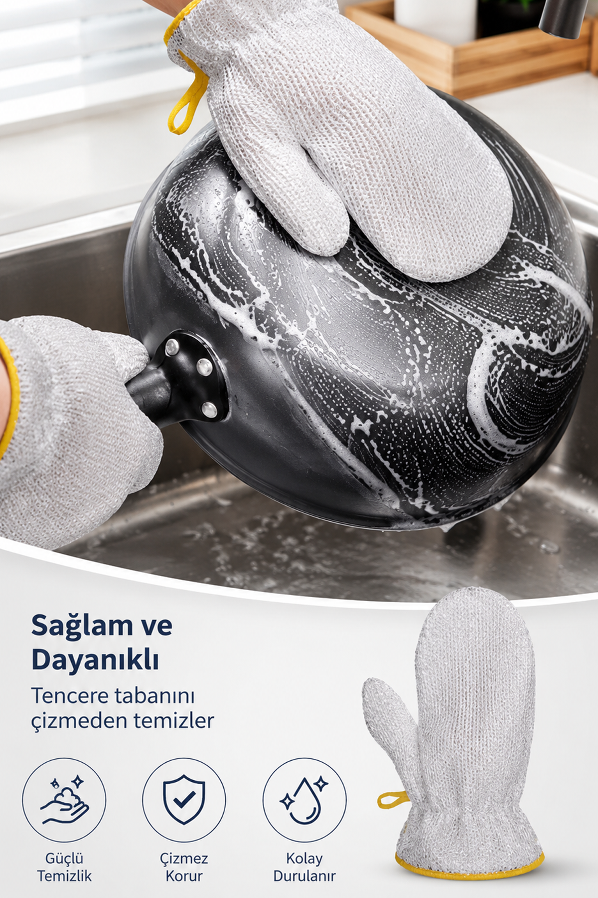 Alüminyum Telli Bulaşık Eldiveni Dayanıklı Pratik Yağ ve Kir Temizleme Eldiveni Çok Amaçlı Temizlik