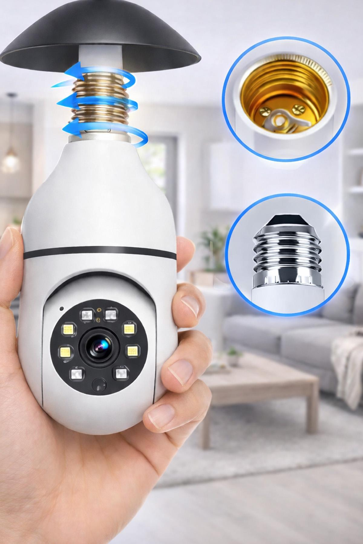Ampul Kamera WiFi 360 Derece Kablosuz Güvenlik Kamerası – Ev Ofis Ampul Tip Kamera