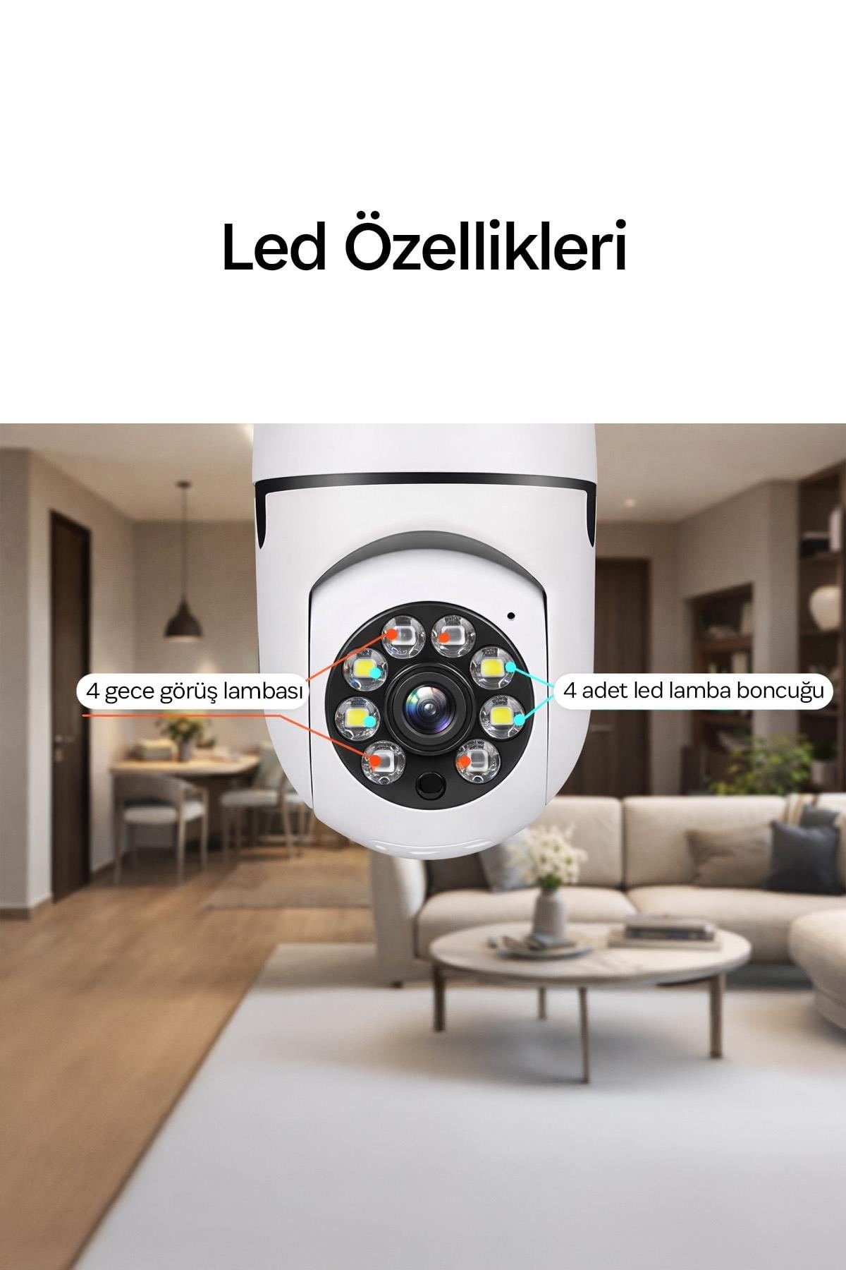 Ampul Kamera WiFi 360 Derece Kablosuz Güvenlik Kamerası – Ev Ofis Ampul Tip Kamera