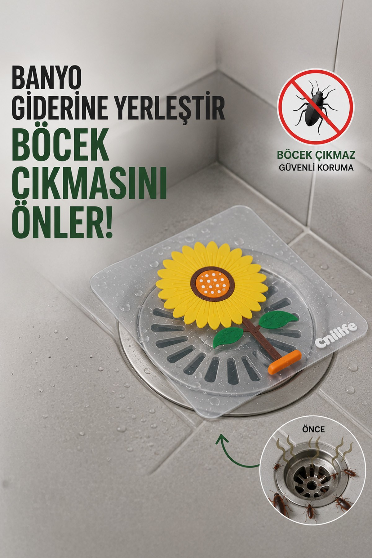 Ayçiçeği Kare Silikon Kötü Koku Önleyici Gider Kapağı – Banyo, Mutfak, Balkon Lavabo Tıpası 14,5x14,5 cm