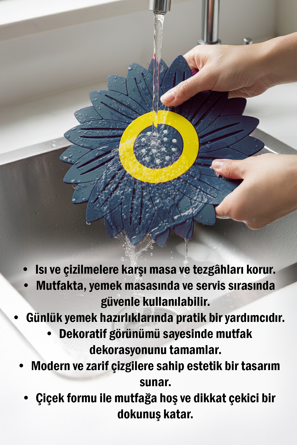 Ayçiçeği Model Kaymaz Silikon Nihale – Tencere, Tava, Çaydanlık ve Servis Altlığı 18,5 x 18,5 cm