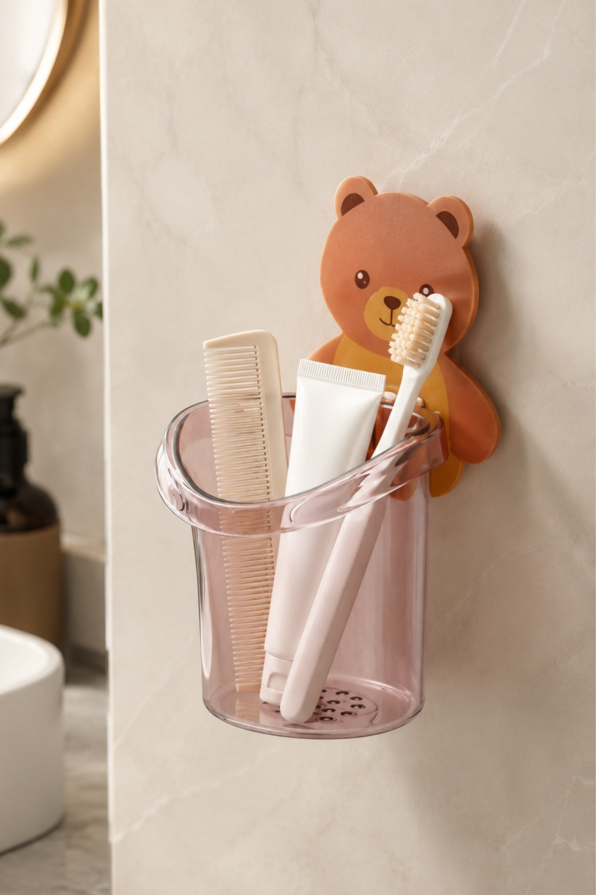 Ayıcık Desenli Kendinden Yapışkanlı Banyo Organizeri Diş Macunu Kalem Düzenleyici Kutu