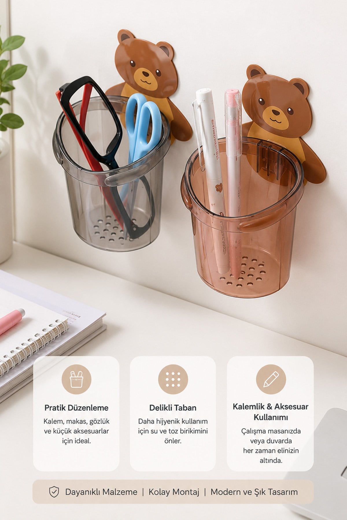 Ayıcık Desenli Kendinden Yapışkanlı Banyo Organizeri Diş Macunu Kalem Düzenleyici Kutu