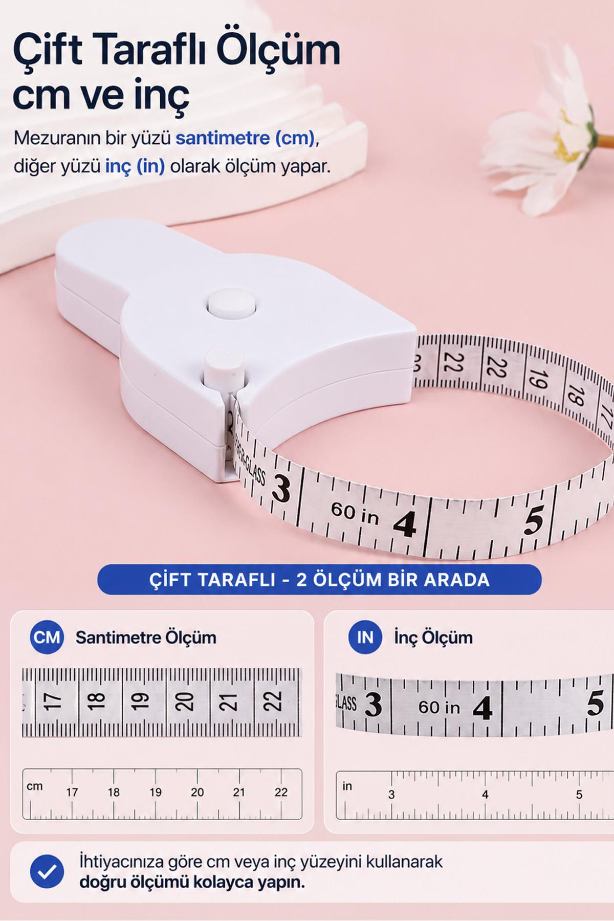 Baş Ve Vücut, Kafa Çevresi Ölçüm Aleti Bel Ölçme Metresi Mezura Terzi Ölçü Metresi Ergonomik