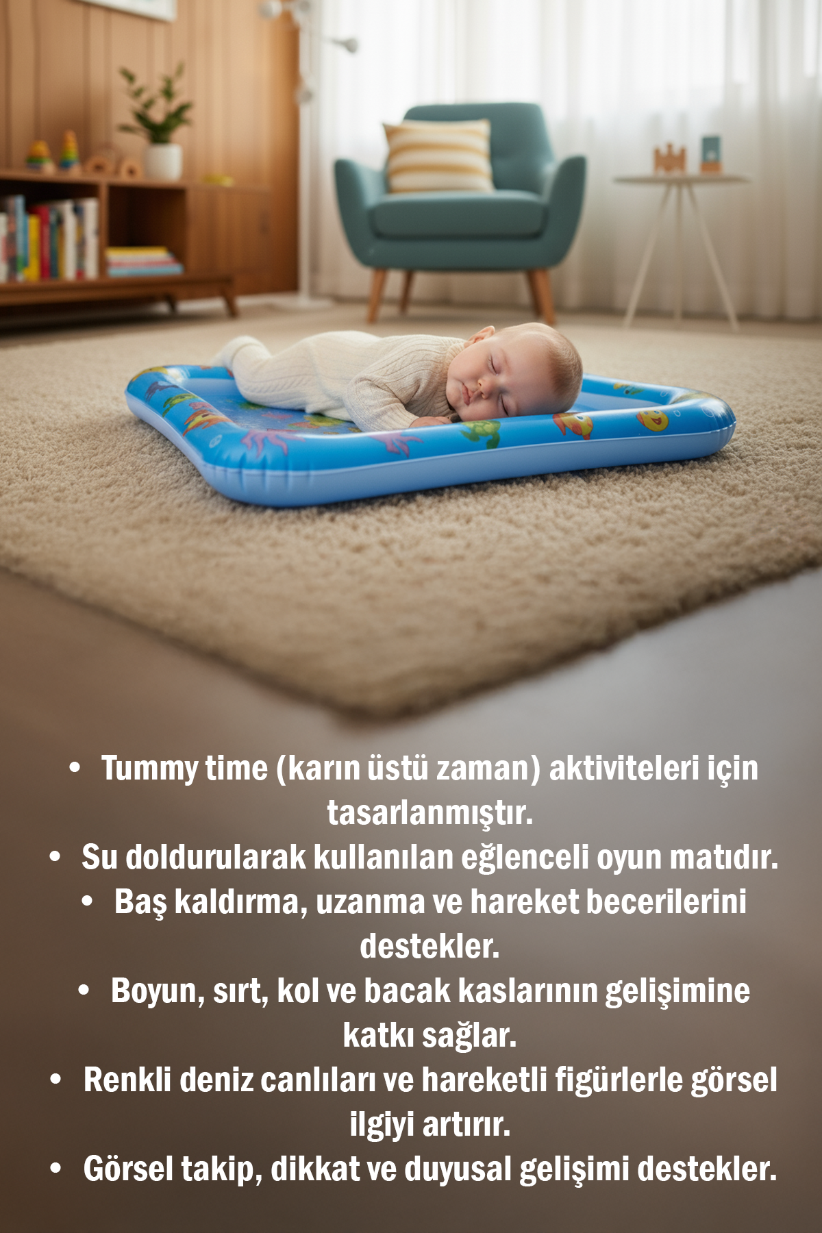 Bebek Su Matı Tummy Time Aktivite Oyuncağı Karın Üstü Oyun Matı Motor Gelişim Matı