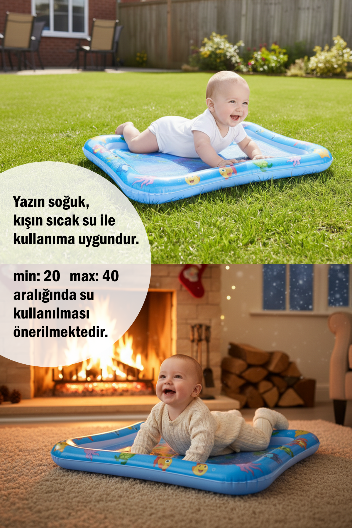 Bebek Su Matı Tummy Time Aktivite Oyuncağı Karın Üstü Oyun Matı Motor Gelişim Matı