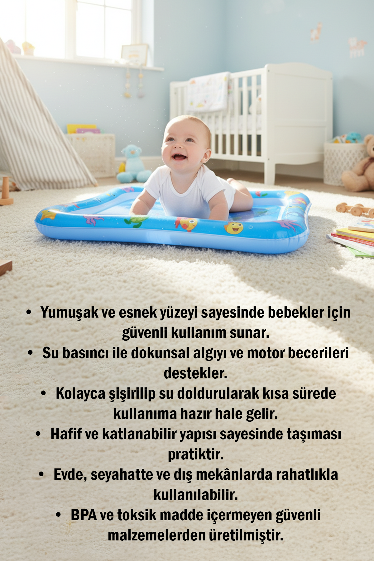 Bebek Su Matı Tummy Time Aktivite Oyuncağı Karın Üstü Oyun Matı Motor Gelişim Matı