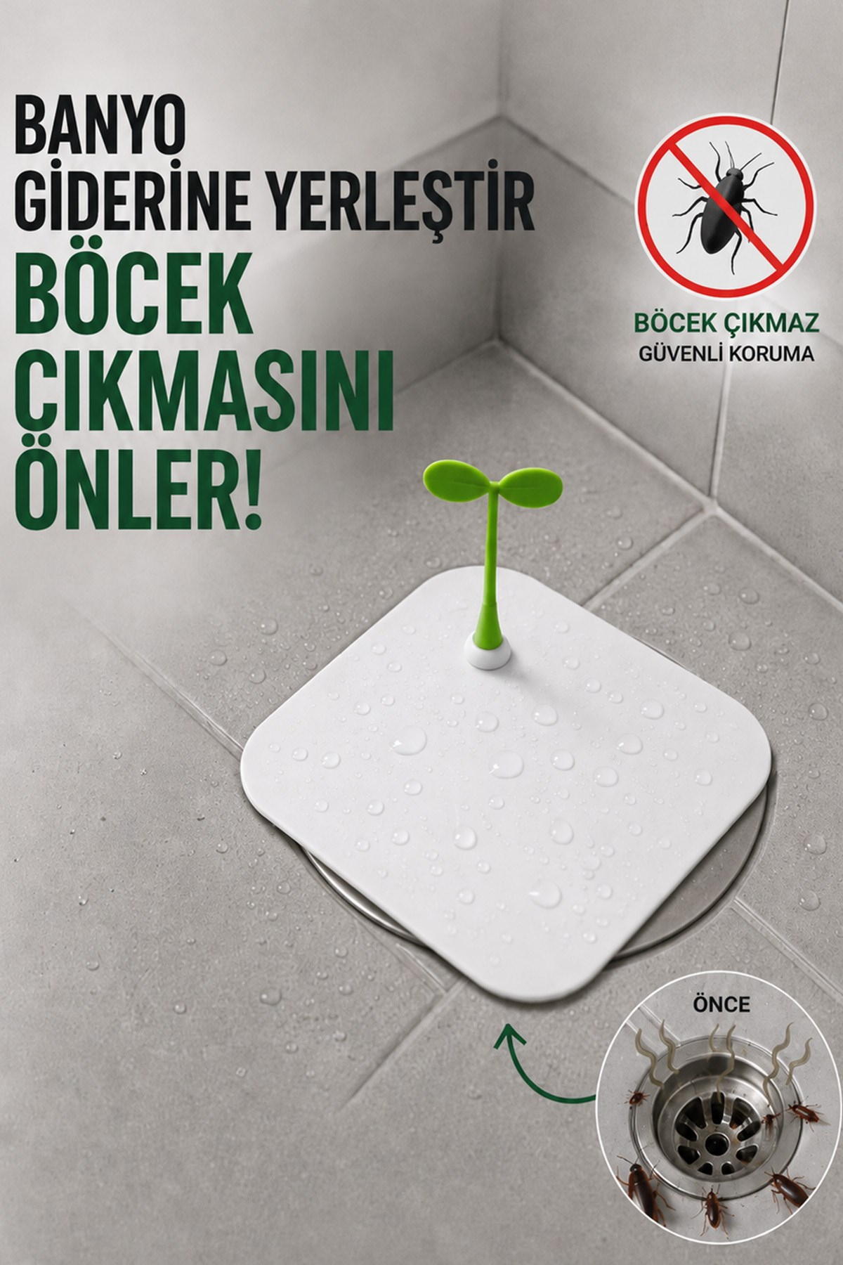 Beyaz Dekoratif Kare Koku Önleyici Lavabo Gider Kapatıcı Dekoratif Banyo Küvet Gider Tıkacı 13,3 cm