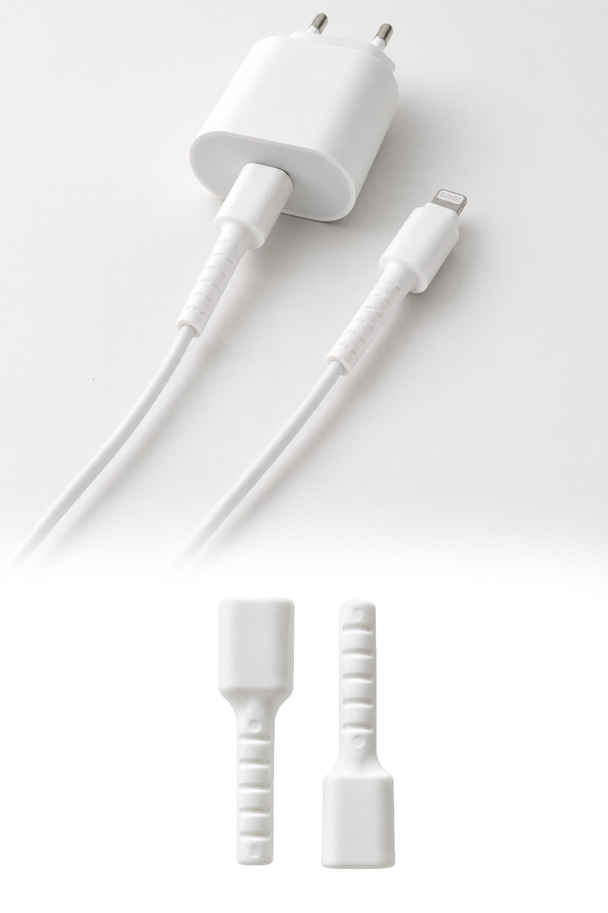 Beyaz iPhone Kablo Ucu Koruyucu Silikon Lightning Uyumlu Şarj Kablosu Kırılma Önleyici Aparat