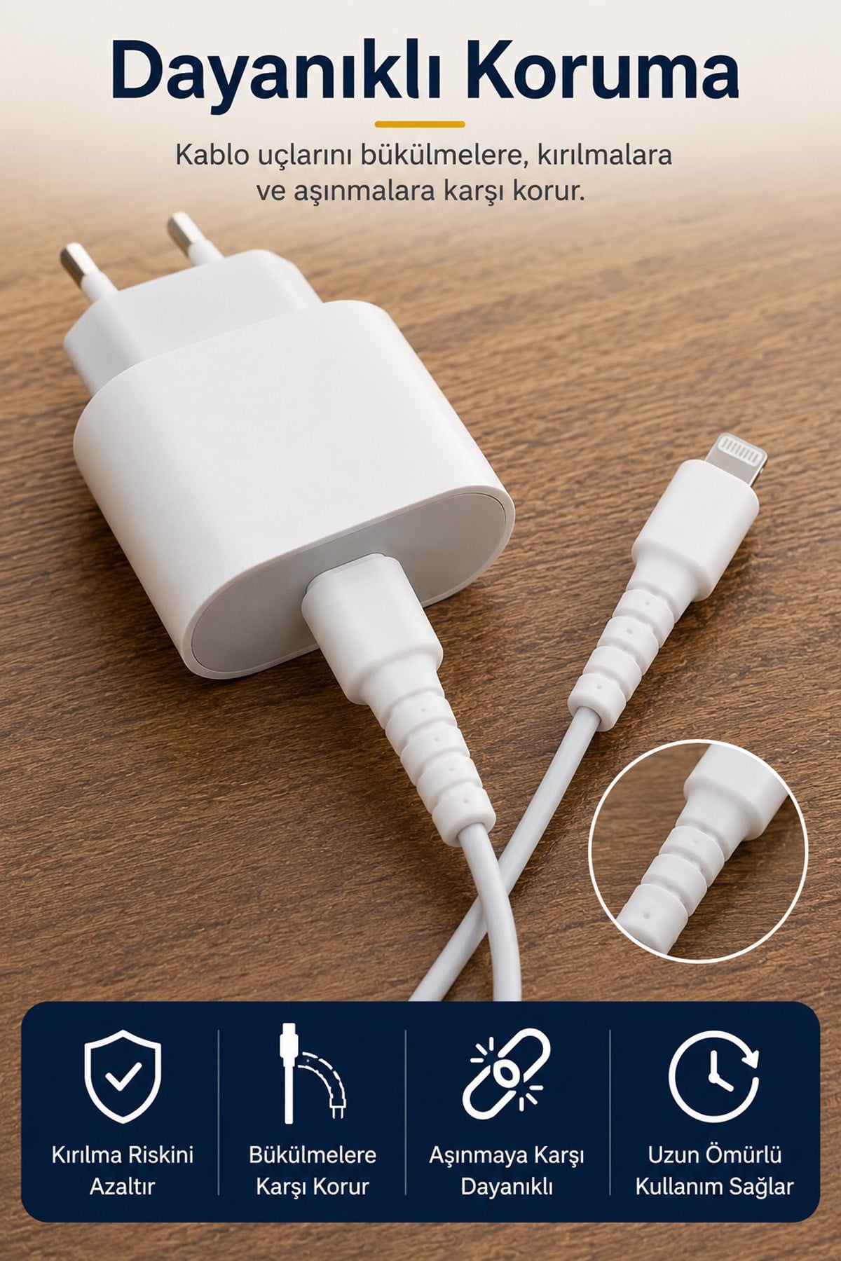 Beyaz iPhone Kablo Ucu Koruyucu Silikon Lightning Uyumlu Şarj Kablosu Kırılma Önleyici Aparat