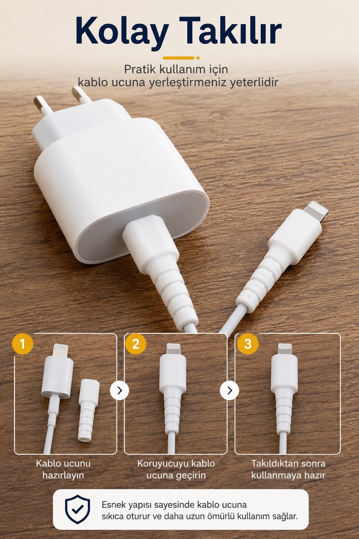 Beyaz iPhone Kablo Ucu Koruyucu Silikon Lightning Uyumlu Şarj Kablosu Kırılma Önleyici Aparat
