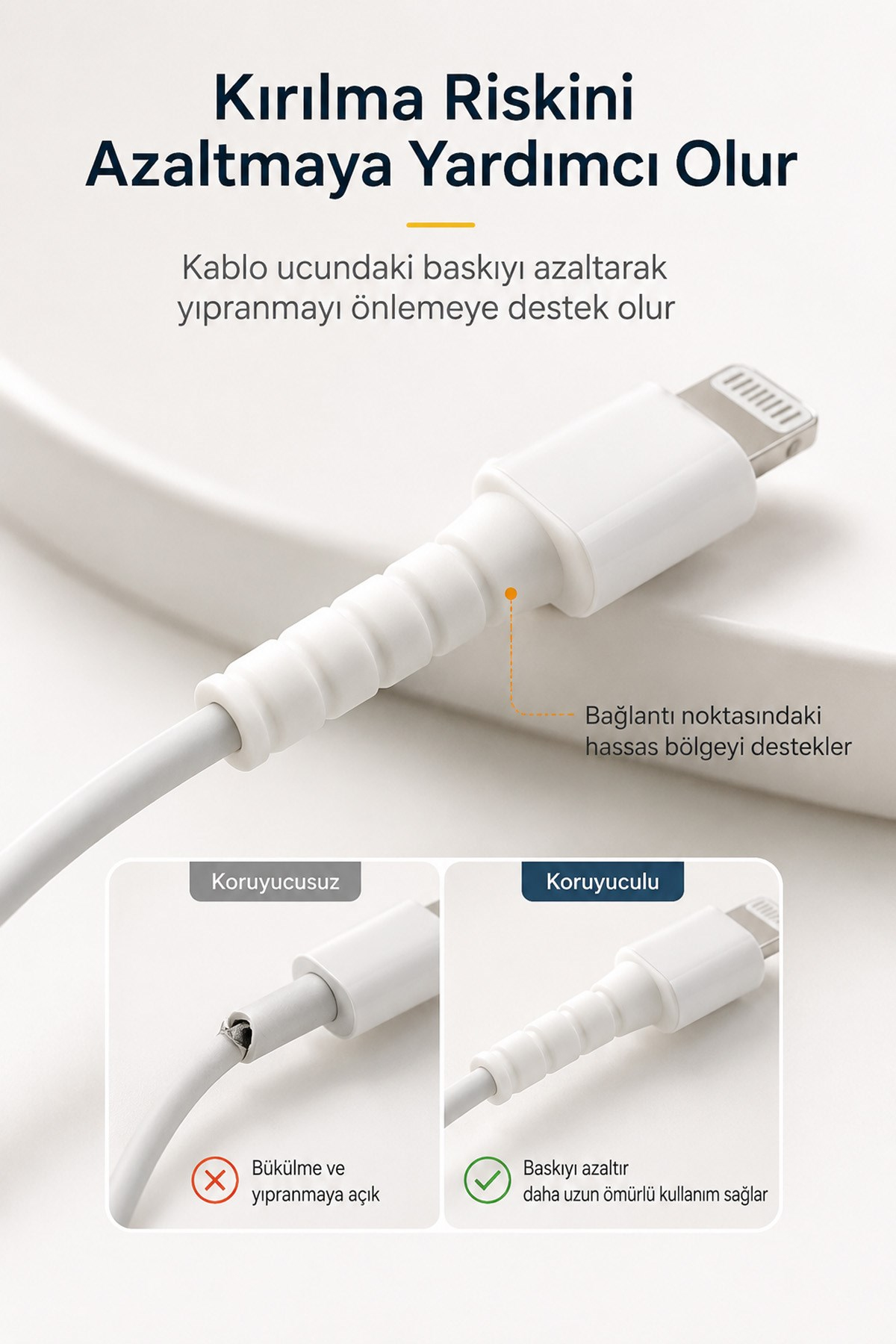 Beyaz iPhone Kablo Ucu Koruyucu Silikon Lightning Uyumlu Şarj Kablosu Kırılma Önleyici Aparat