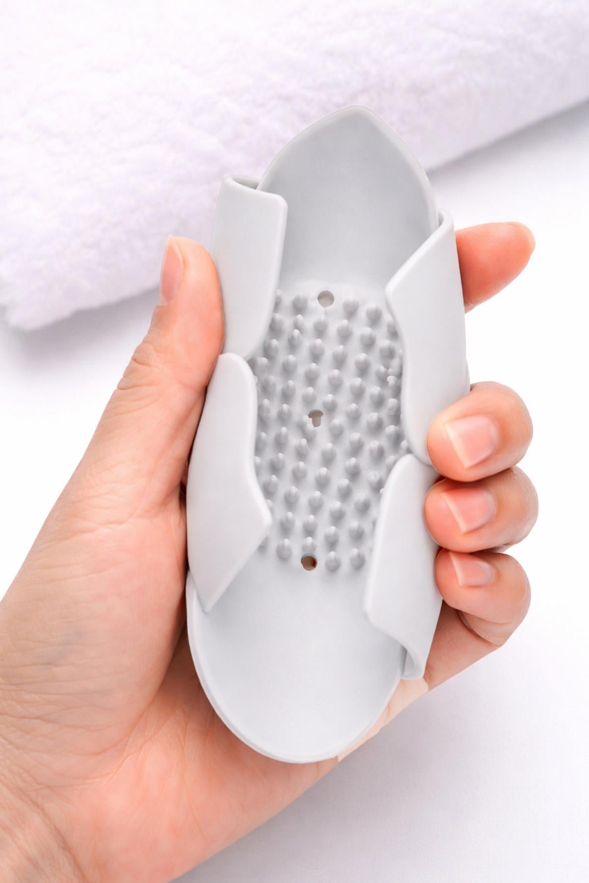 Beyaz Lotus Desenli Silikon Sabunluk Su Giderli Katı Sabunluk Banyo Lavabo Sabun Tutucu
