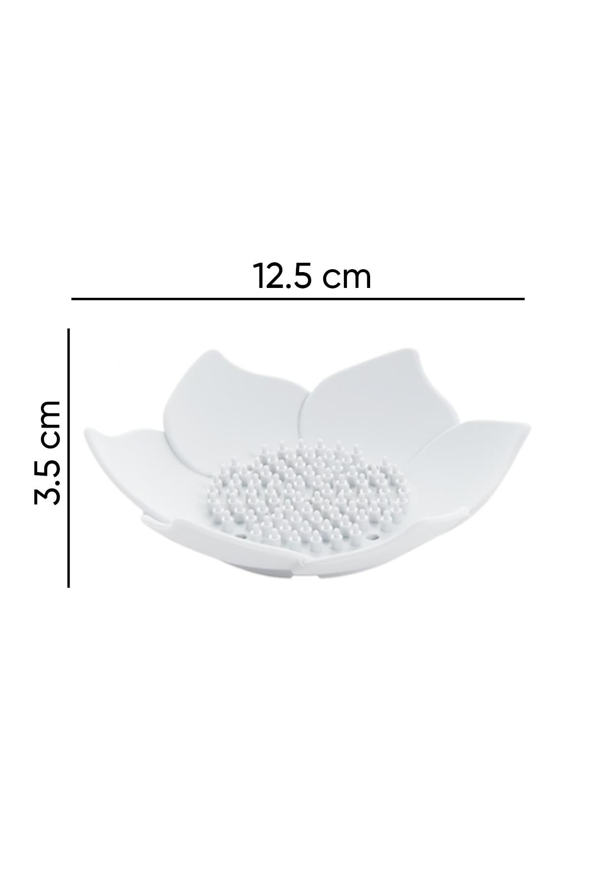 Beyaz Lotus Desenli Silikon Sabunluk Su Giderli Katı Sabunluk Banyo Lavabo Sabun Tutucu