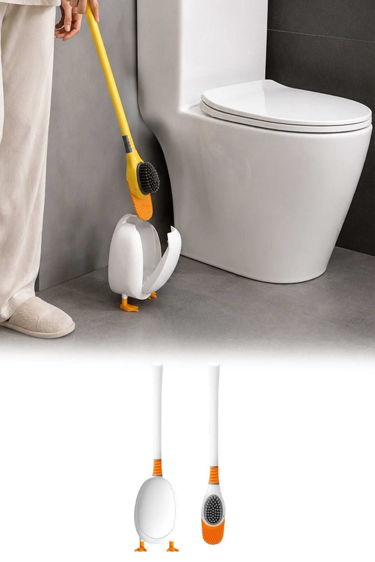 Beyaz Ördek Tasarımlı Tuvalet Fırçası Hazneli Klozet Temizleme Fırçası Dekoratif Banyo Fırçası
