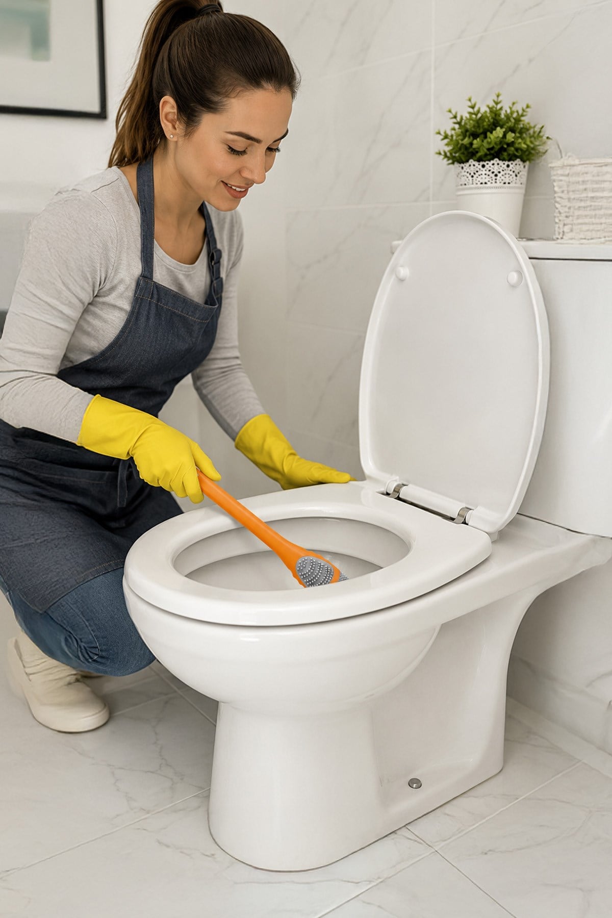 Beyaz Ördek Tasarımlı Tuvalet Fırçası Hazneli Klozet Temizleme Fırçası Dekoratif Banyo Fırçası