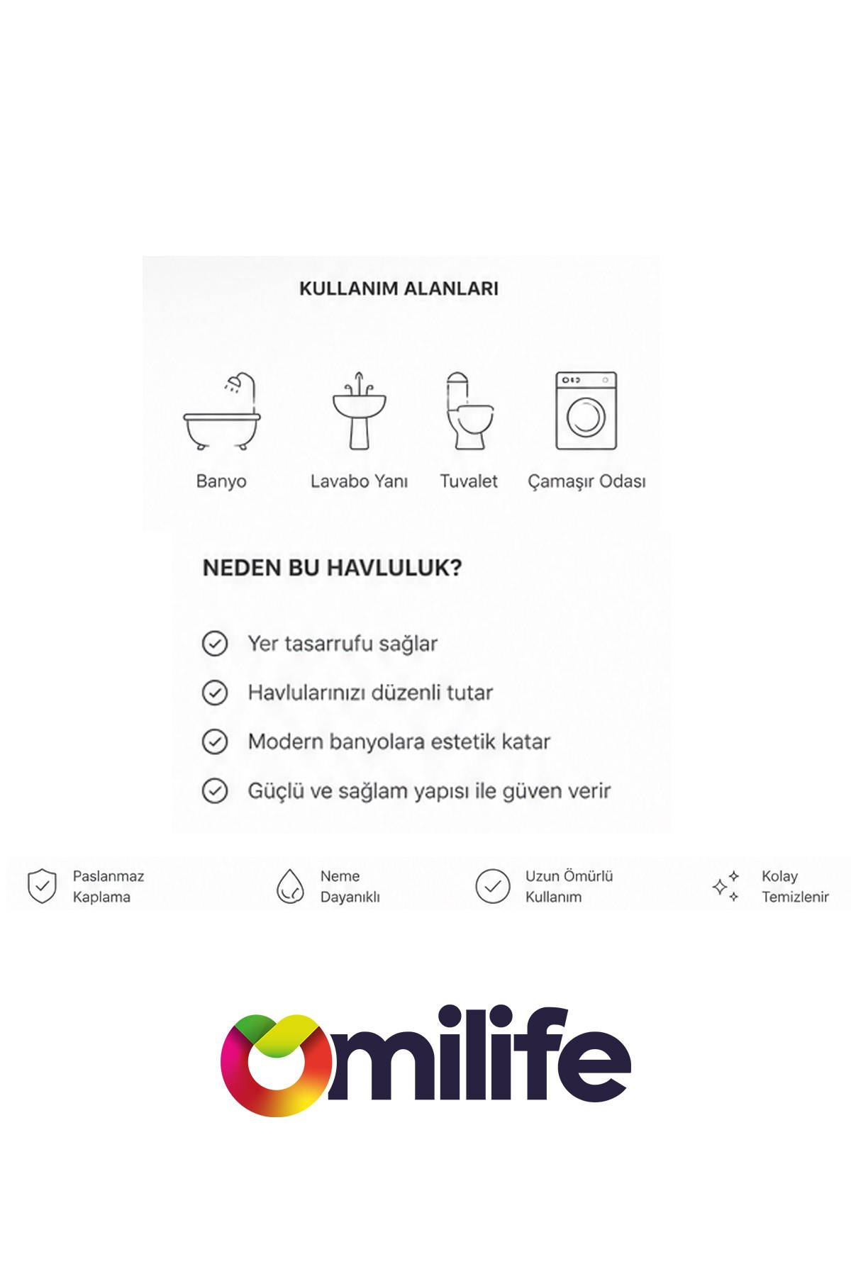 Beyaz Raflı Havlu Askısı Metal Banyo Raflı Havluluk 27 cm Otel Tipi Duvar Havlu Rafı