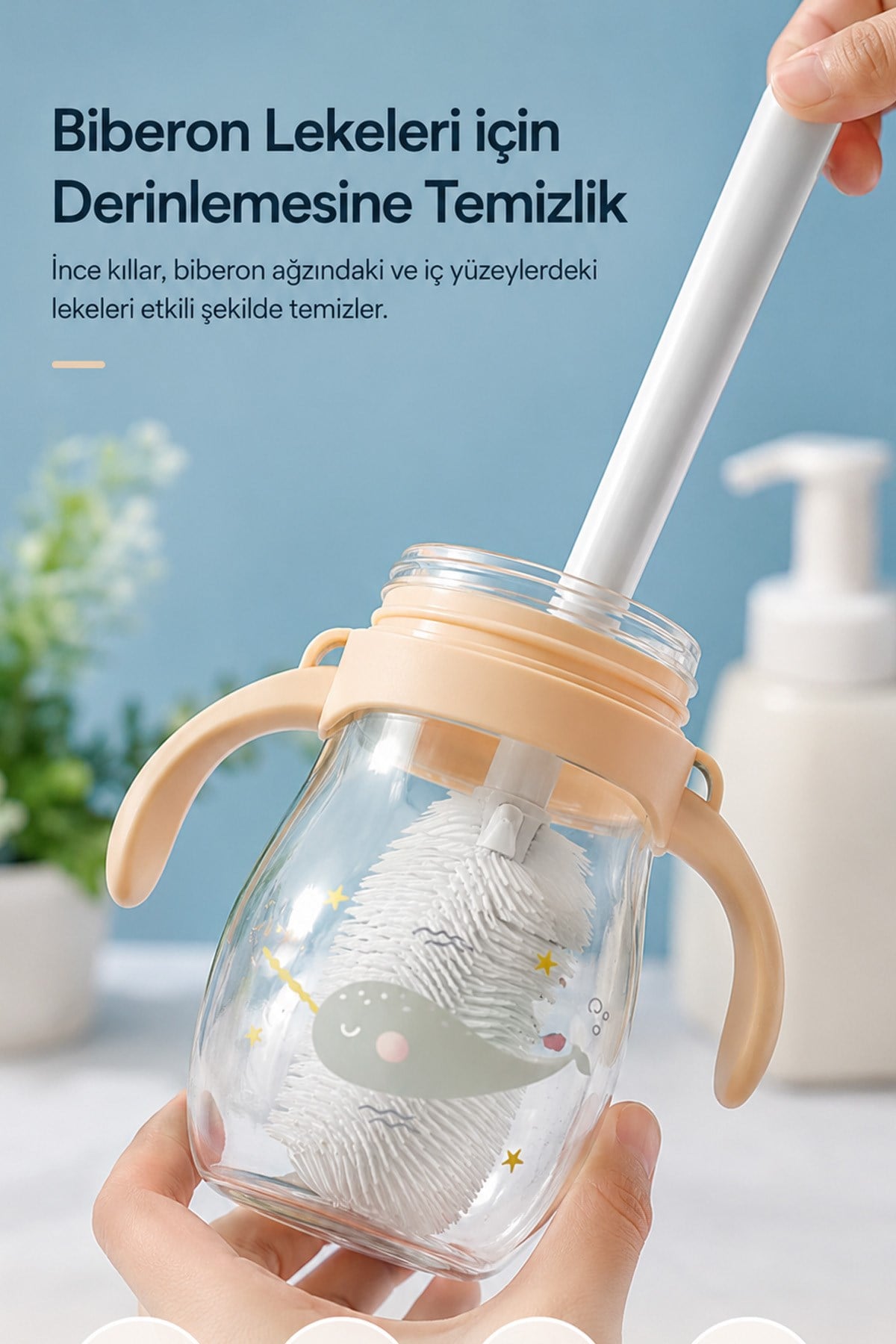 Beyaz Yaprak Model Silikon Uçlu Ekstra Yumuşak Bardak Şişe Ve Biberon Temizleme Fırçası