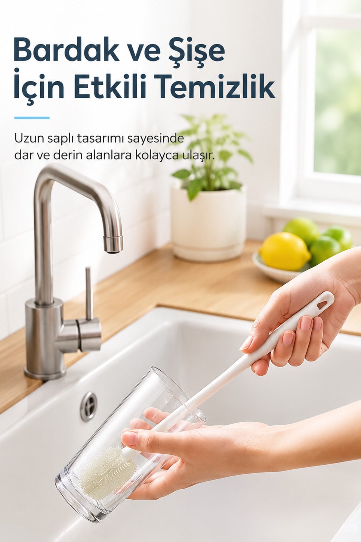 Beyaz Yaprak Model Silikon Uçlu Ekstra Yumuşak Bardak Şişe Ve Biberon Temizleme Fırçası