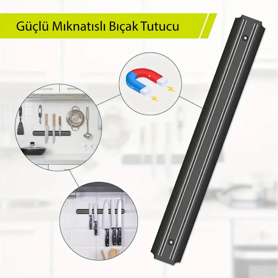 Bıçak Yapıştırma Mıknatısı 33 cm Duvara Monte Edilen Mıknatıslı Bıçak Tutucu Metal Yüzeyli Şık Bıçaklık Kompakt Tasarım Güçlü Tutuş Sağlayan Pratik Mutfak Düzenleyici Bıçak Askı Aparatı